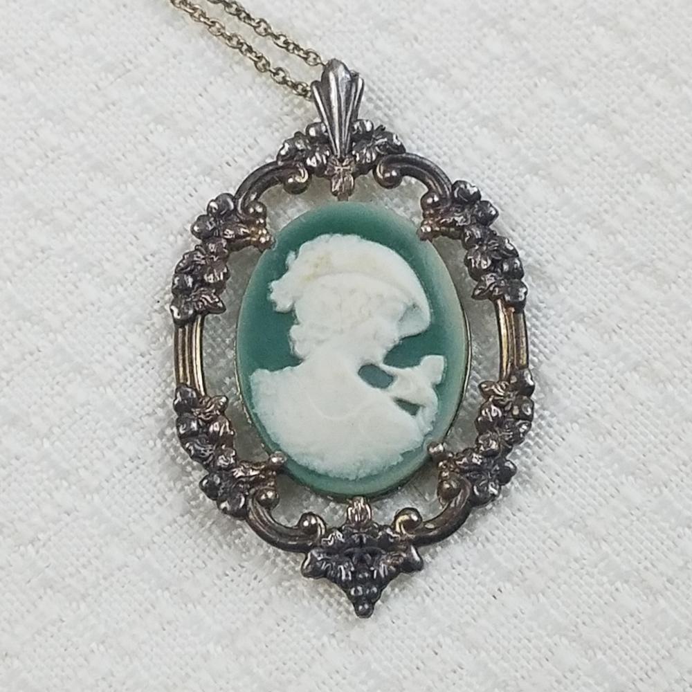 Sterling SILVER Stamped Cameo Filigree Pendant